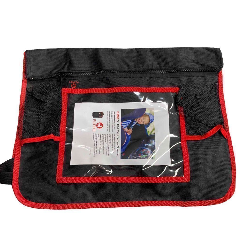 FLIPRO 2in 1 Kick Mat & Car Seat Organizer Black with Red Trim 27.5 X18‎